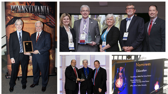 Collage of Award and Recognition Photos with Ed McKaveney